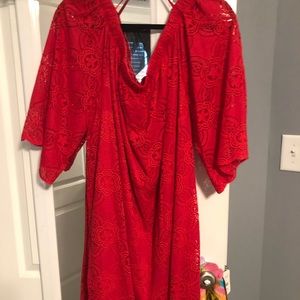 Red Lace cold shoulder dress